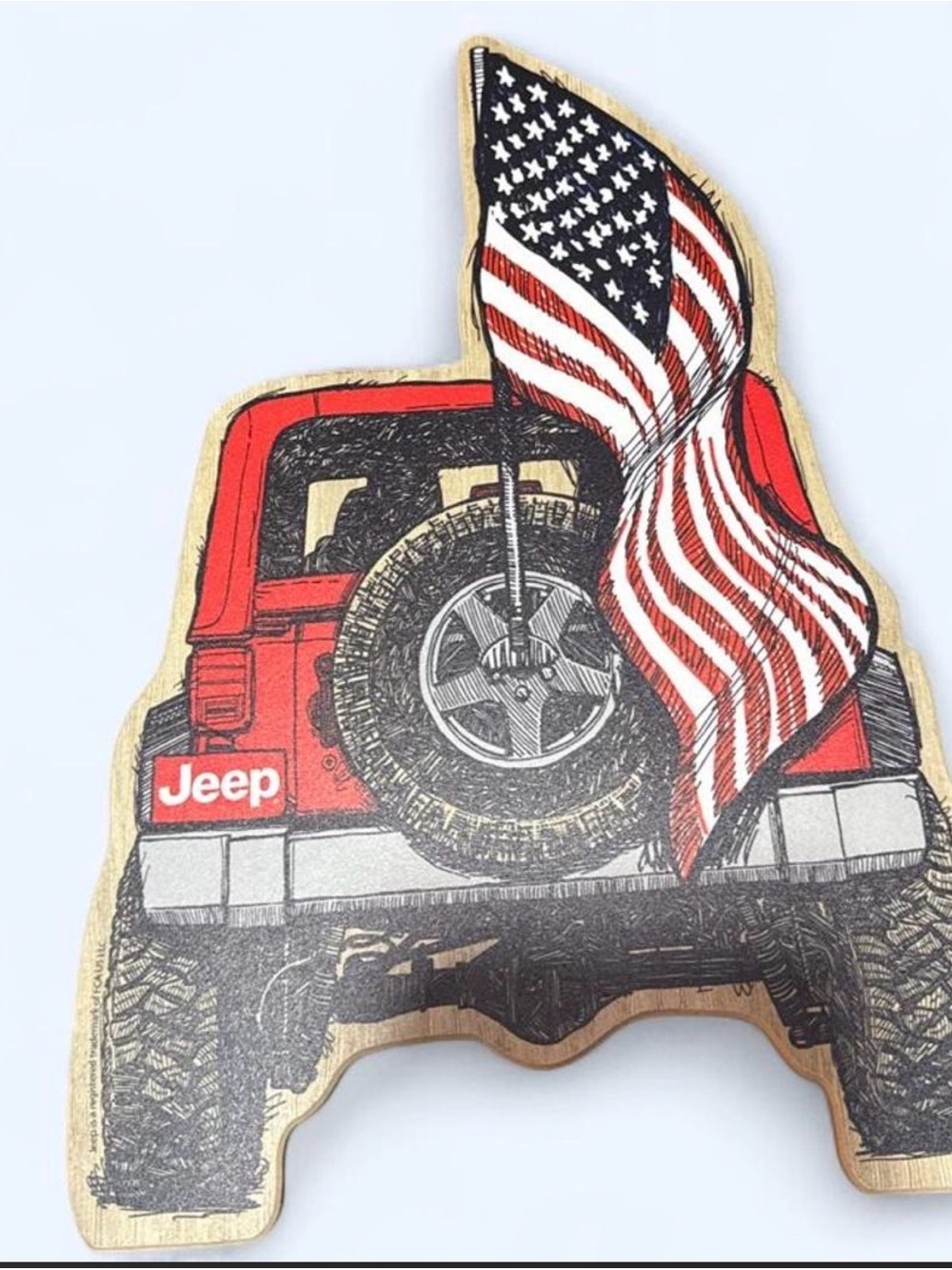 Jeep Red Wooden Wall Accent with American Flag Motif